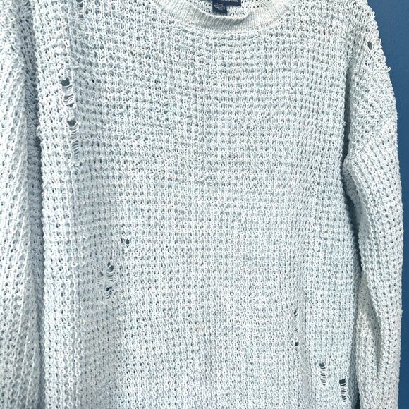 American Eagle Distressed Baby Blue Loose Knit Sweater XS - Picture 3 of 7